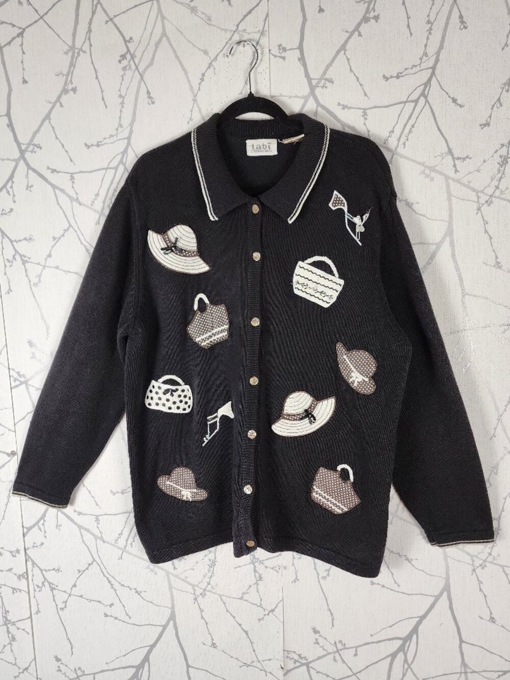 Tabi Black Cotton Knit Hats Purses Bags Patchwork Cardigan